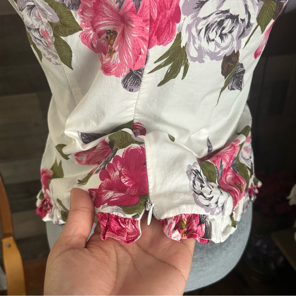 Floral Women's Top - Pink and White - Picture 5 of 8